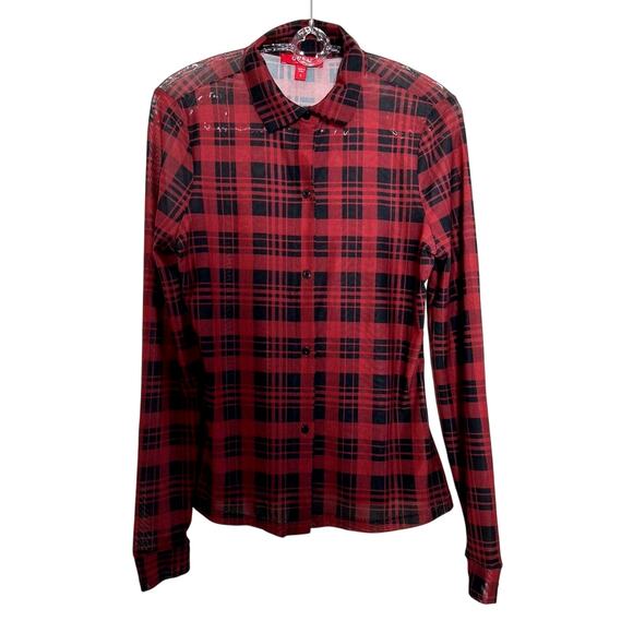 Guess Plaid Blouse Red & Black Women's S Small - Picture 5 of 7